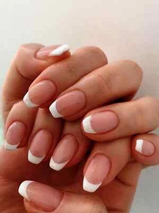 24pcs Short Coffin White French Two Tone Fake Nail Press On Nails False Nails - Picture 1 of 6
