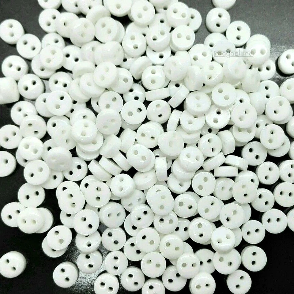15X 30X PUPPENKNÖPFE 6MM ZWEILOCH KNÖPFE ACRYL BABY KNOPF KINDER MINI KIND WEISS - Bild 1 von 2