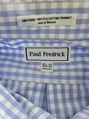 Camisa de vestir Paul Frederick para hombre talla 15 1/2 x 32 blanca azul a cuadros puños franceses Foto 1 de 4