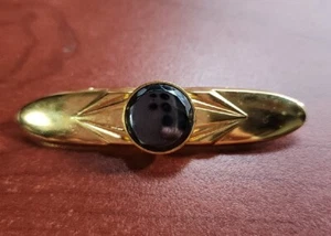 Signed Napier Onyx Black Cab Gold tone Bar Pin Brooch 3 x 1/2 inch - Picture 1 of 5