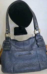 Leather Purse Satchel Hand Bag B MAKOWSKY  Med Blue 'Brickprint'Magnetic Closure - Picture 1 of 9