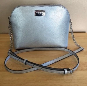 Michael Kors Saffiano Leather Cindy Large Dome Crossbody Bag - Silver - Picture 1 of 16