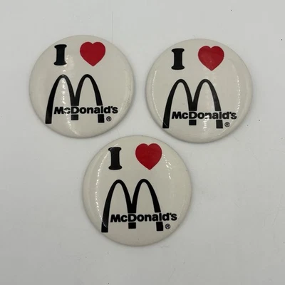 Lot of 3 Vintage I ❤️ McDonald’s Employee Pinback Buttons 3” Fast Food Promo - Image 1 of 3