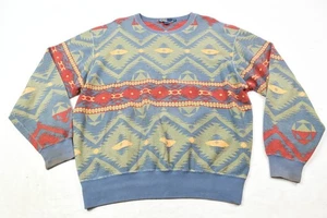 Vintage Polo Ralph Lauren Aztekenmuster Sweatshirt Herren mittelblau grün Baumwolle - Bild 1 von 15