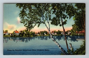 Pittsfield ME-Maine Along The Beautiful Sebasticook River  Vintage Postcard - Picture 1 of 2