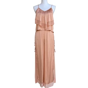 Flannel America Peach Ruffle Strappy Set Wide Leg Boho Bohemian Summer Small - Picture 1 of 19