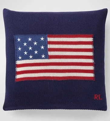 NWT POLO Ralph Lauren Navy Blue Knit AMERICAN FLAG 20” x 20” Accent Throw Pillow - Image 1 of 4