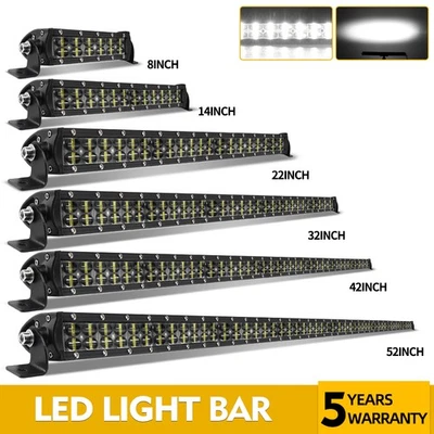 8 14 22 32 42" 52" LED Light Bar Spot Flood Fog Lamp Driving Truck SUV Offroad - Image 1 of 4