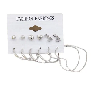Fashionable Womens Earrings Set Metal Circle with Elegant Pearl Detail - Photo 1/5