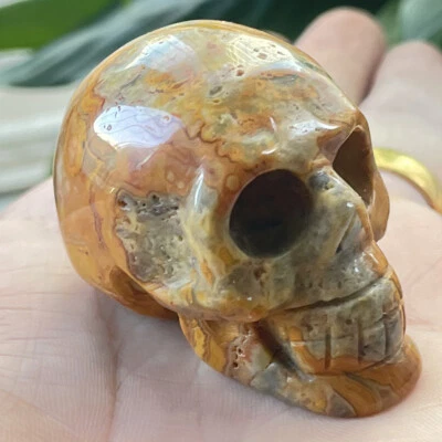 2" Natural Crazy Agate Gem Carved Skull Crysta Healing Reiki Energy Chakra Decor - Image 1 of 4