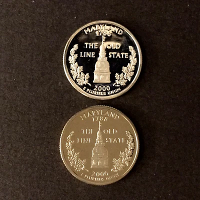 2000 - s MARYLAND SILVER  PROOF AND MINT PROOF STATE  QUARTERS  - From Mint sets - Image 1 of 4