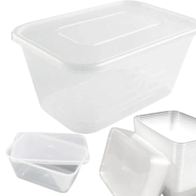 750ML LARGE REUSABLE MICROWAVE FOOD CONTAINERS AND LIDS PLASTIC PORTION ANY QTY - Image 1 of 4