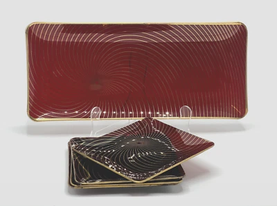 MCM Margaret Casson Op-Art Juego de Vidrio Óptico, Bandeja y 4 Placas, British Atomic Foto 1 de 4