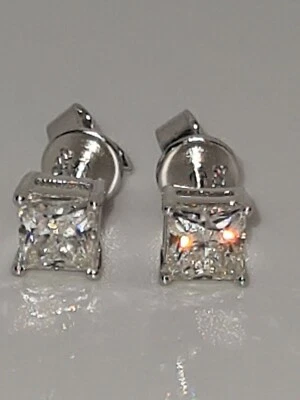925 STERLING SILVER 18K WHITE GOLD PRINCESS CUT MOISSANITE DVVS1 EARRINGS  - Image 1 of 4