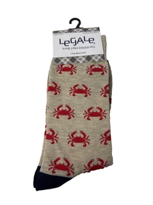 LeGale All Over Red Crab Print Tan Dress, Novelty Socks Men's 8-12 - Picture 1 of 2