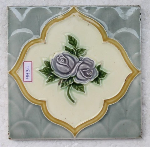 VINTAGE TILE ART NOUVEAU MAJOLICA PURPLE FLOWER DESIGN ARCHITECTURE TILE NH4436 Cover