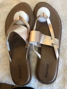Ataiwee Women's Flat Sandals - Double Bands Cross Front Strappy Slip on Size 9 - Picture 1 of 3
