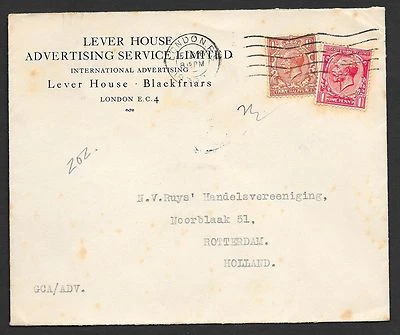Great Britain covers 1930 Firmcover PERFINS to Rotterdam with C in Box - Image 1 of 2
