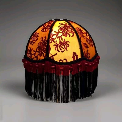 STUNNING 10"  BESPOKE DOME PENDANT LAMPSHADE RED LACE ON GOLD SATIN UNIQUE - Image 1 of 4