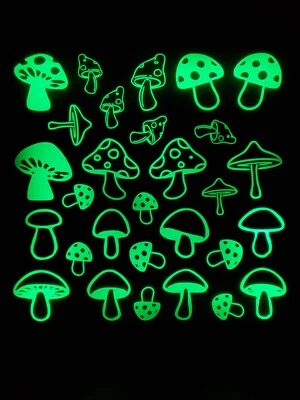 Glow In The Dark Vinyl Decals Trippy Shrooms Decor Lit Stickers New Full Sheets - Image 1 of 4