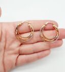 Vintage Jf Signed Spiral Hoop Pierced Earrings Gold Silver Copper Tone Textured