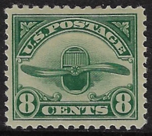 US Airmail Stamp Scott # C4 8 Cent Propeller and Radiator Green Mint, VF, OG LH - Picture 1 of 1