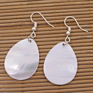 20mmX30mm Natural White Mother of Pearl Shell Teardop Dangle Hook Earring 1 Pair - Picture 1 of 2