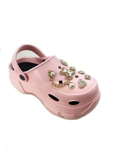 Kid's Pink Diamante Embellish Waterproof Platform Rubber Close Toe Clog Mule - Picture 1 of 8