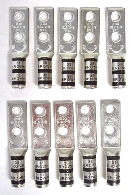 Lot of 10 Thomas & Betts 54855BE Two Hole Copper Crimp Lugs #2 AWG 1/4" Hole T&B - Image 1 of 4