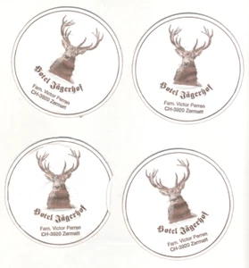 4 Paper HOTEL Jagerhof COASTERS Zermatt SWITZERLAND Fam. VICTOR Perren DEER Elk - Picture 1 of 1