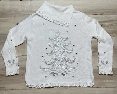 Suéter De Colección Maurice Sasson Kikit Crema Feo Navidad Talla L Cuentas Árbol Foto 1 de 4