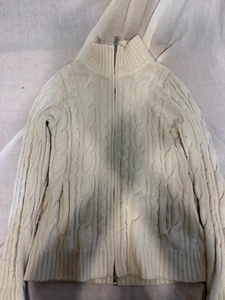 Eddie Bauer Reißverschluss Pullover Taschen Zopfmuster Elfenbein Damen Größe Small - Bild 1 von 3