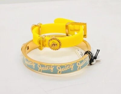 NUEVO CON ETIQUETAS JUICY COUTURE Brazalete Esmalte Azul y Pulsera de Silicona Amarilla 6” Longitud, Juego 2 Foto 1 de 4