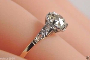 Antique Art Deco Engagement Ring Sz 6.25 UK-M 17K Multitone Gold EGL USA 1920's - Picture 1 of 12