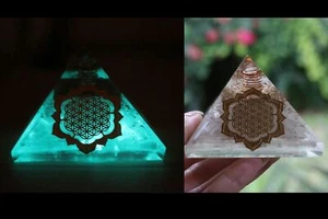 Glow in the Dark Selenite Orgone Pyramid 75mm XL EMF & 5G Protection - Picture 1 of 11
