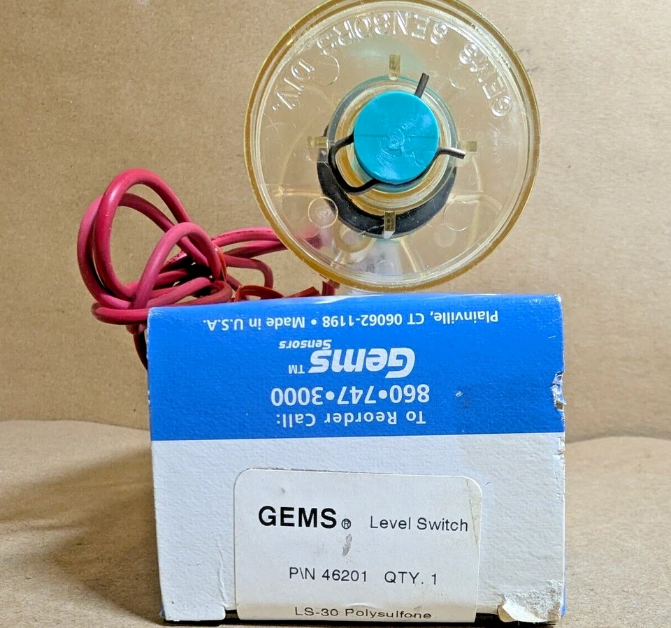 Gems Sensors 46201 LEVEL SWITCH,Polysulfone, LS-30, SPST, 20VA (New In Box) - Image 1 of 4