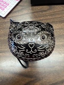 Azúcar Calavera Gato Cuero Muñequera Cartera Cambio Monedero Cierre Cremallera Dije - Imagen 1 de 3
