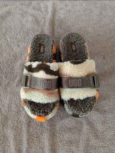 SANDALI UGG FLUFFITA SLIDE CALI PLATEAU PLATEAU SCARPA TAGLIA 7 DA DONNA