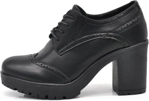 Fashion Scarpe Da Donna Stringate Francesine Ricamo Tacco Grosso Pelle Sintetica - Foto 1 di 12