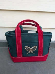 L.L. Bean Mini Boat and Tote Bag USA Snowshoes Patch Red Green Canvas Excellent - Picture 1 of 8