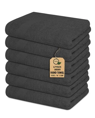 Juego de 6 Toallas de Mano Gris 16"x30" 100% Algodón Suave Absorbente para Hogar Spa Gimnasio Foto 1 de 4