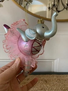 Blown Glass Ballerina Princess Elephant Ornament Pink Tutu - Picture 1 of 10