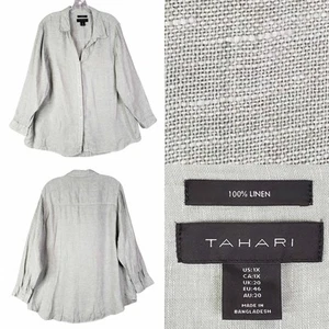 Tahari Shirt Linen Button Up Women’s Plus Size 1X Long Sleeve Green - Picture 1 of 9