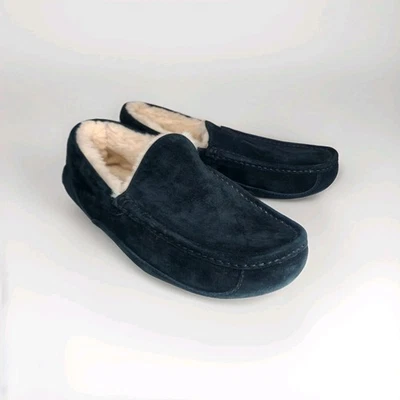 UGG Men's Ascot Slippers Indoor Outdoor Black Suede Slip On Shoes Sherpa 10 - Image 1 of 4