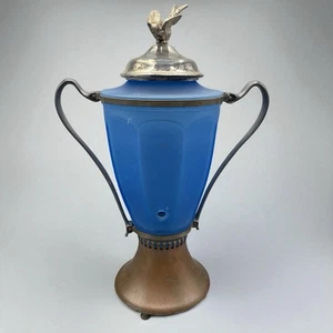 Antique Blue Satin Manganese Glass Samovar Drink Dispenser As Is - Picture 1 of 11