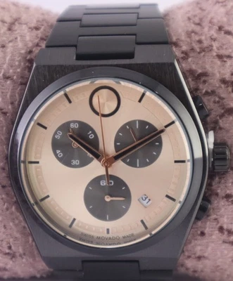 Повседневный кварцевый хронограф MOVADO циферблат розовое золото «Дата» мужские наручные часы стальной ремешок - Изображение 1 из 4
