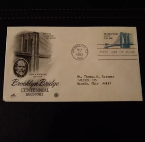ERSTTAG BRIEFMARKENHÜLLE .. BROOKLYN BRIDGE HUNDERTJAHRFEIER 1883 - 1983 .. - Bild 1 von 3