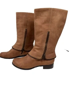 BCBG Brown Leather Zipper Accent Biker Moto Boots Size 9.5 - Picture 1 of 11