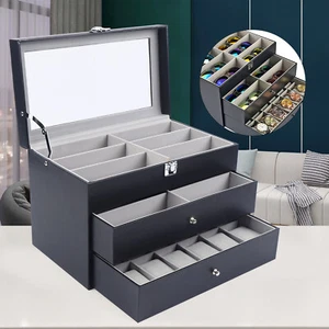Watch Box Leather Display Case Organizer 24 Slots Glass Jewelry Storage Men NEW - Picture 1 of 12