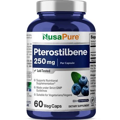 NusaPure Pterostilbeno 250 mg por cápsulas vegetales, 60 unidades (no transgénico, vegano) Foto 1 de 4